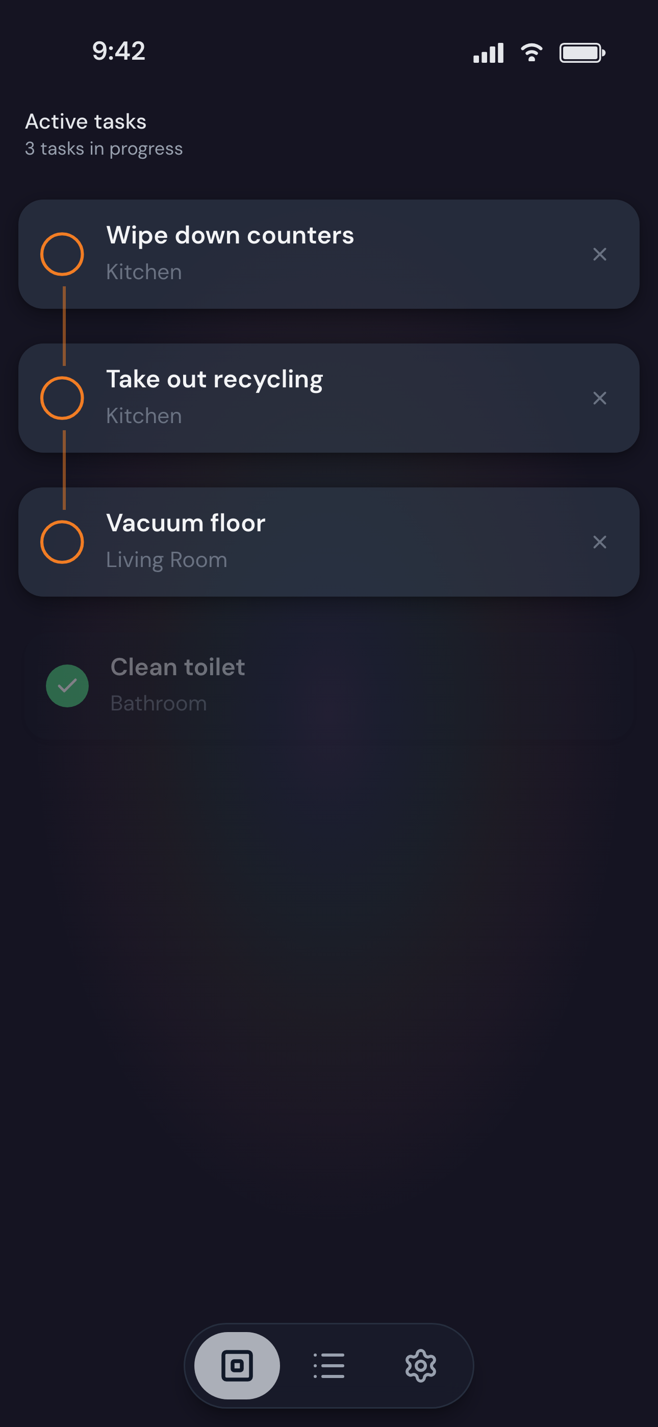 Active session workspace with multiple tasks in progress