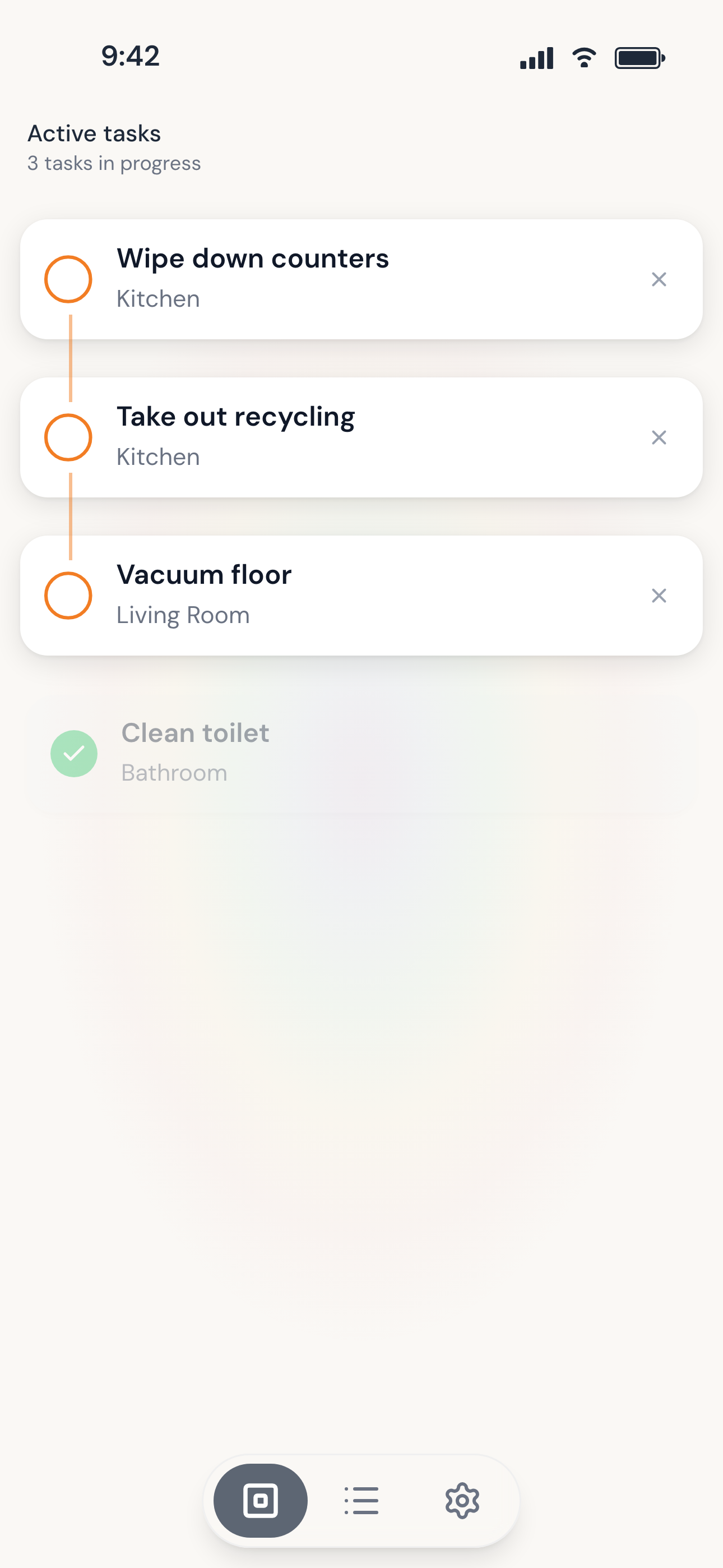 Active session workspace with multiple tasks in progress
