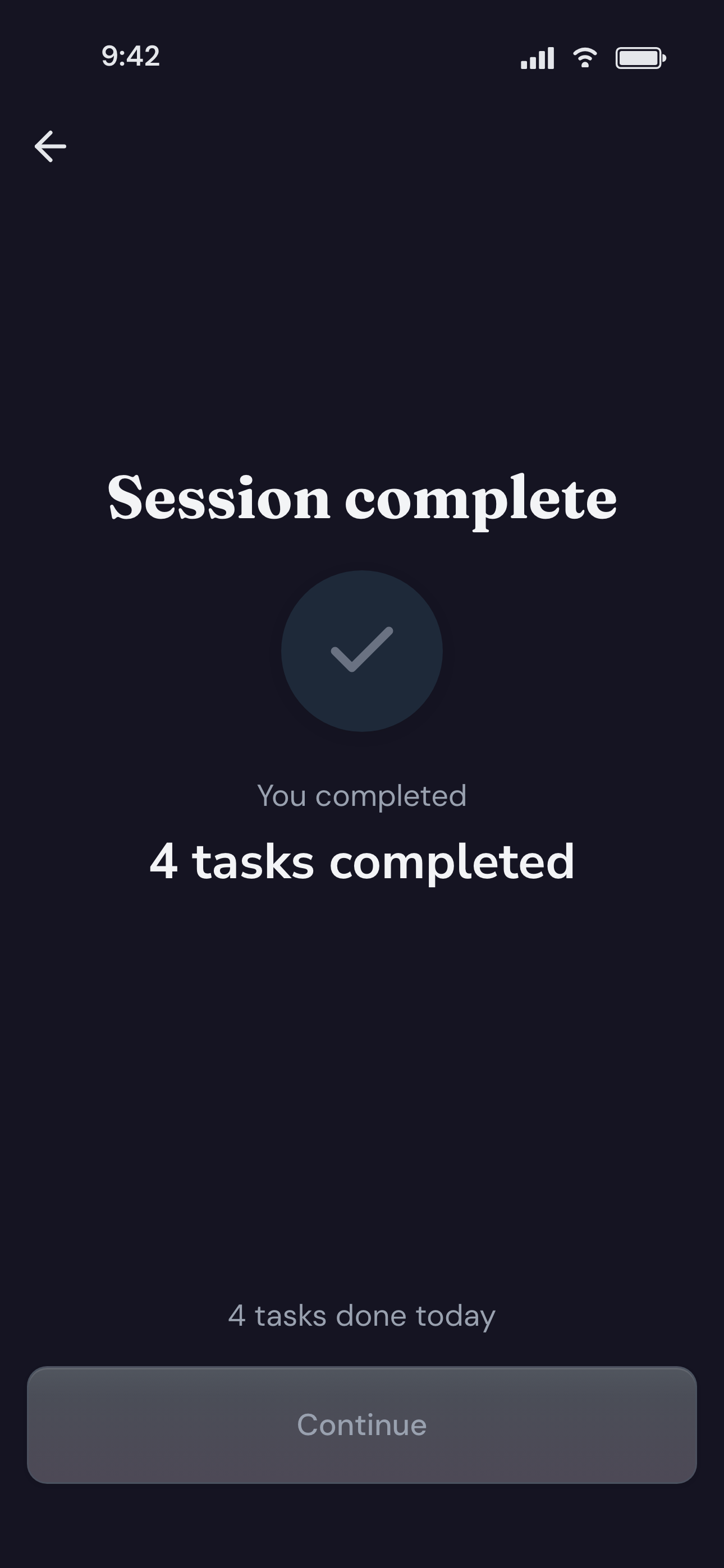Session completion screen