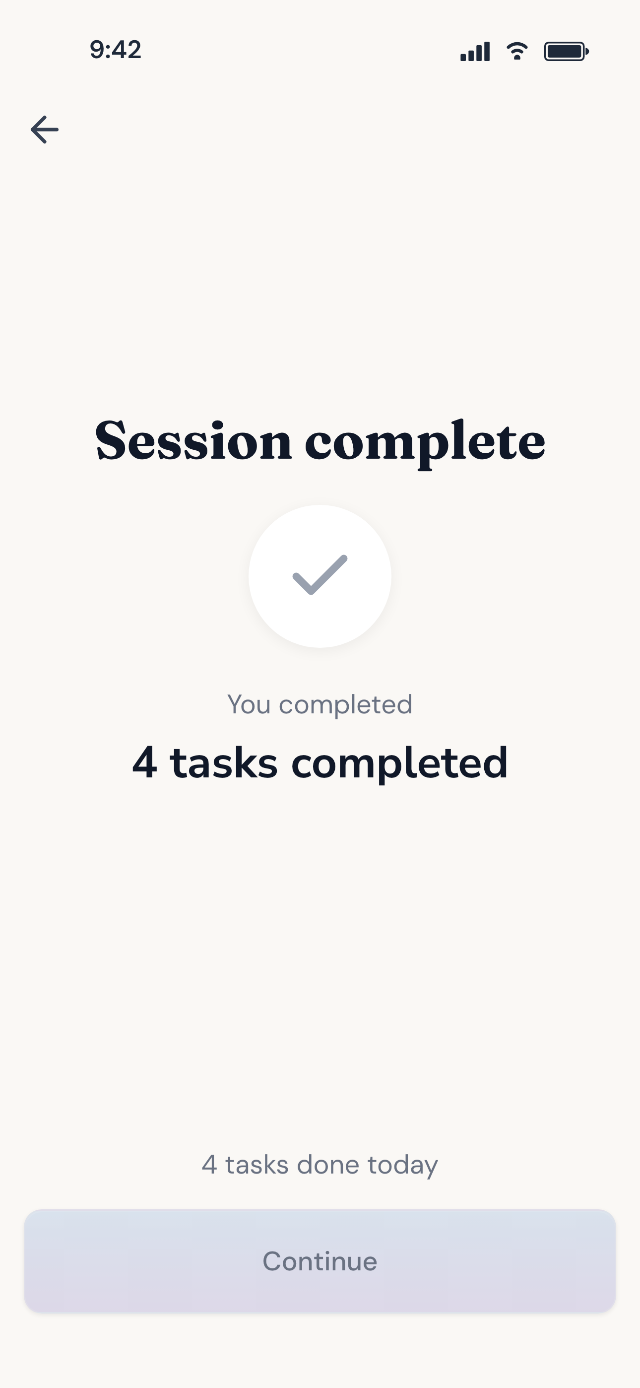 Session completion screen